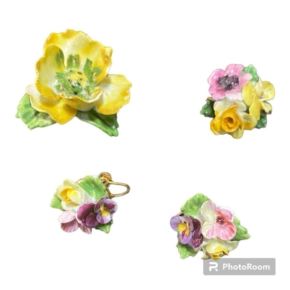 Floral earrings and matching brooch pins | Made in England | Vintage